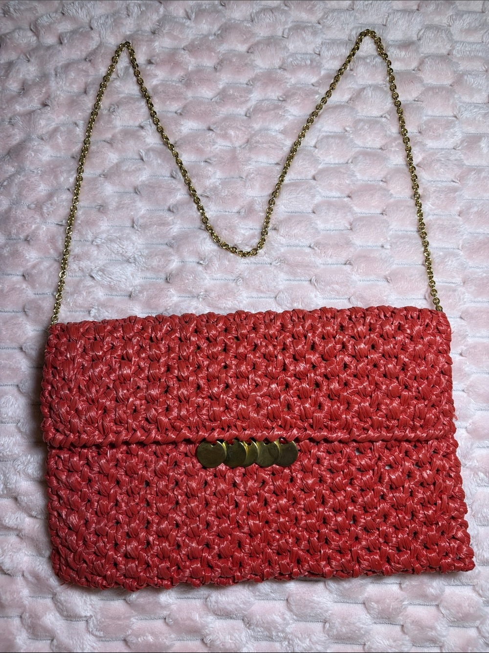 Woven Red Bag with Gold Chain